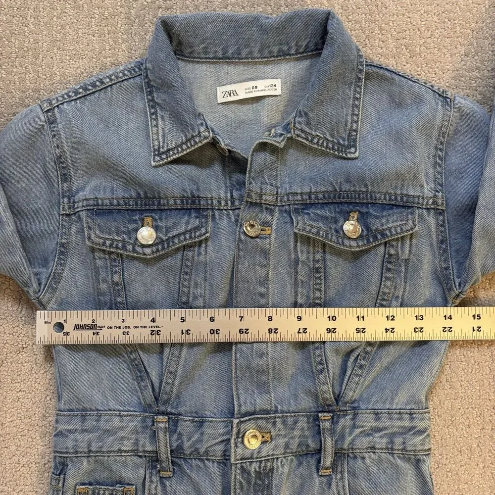 ZARA Girls Sz 9 Denim Blue Jean Utility Jumpsuit Wide Leg Streetwear